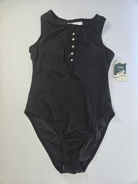 NWT Andie x Target Black Textured Button-Front 1-Piece Swimsuit |
